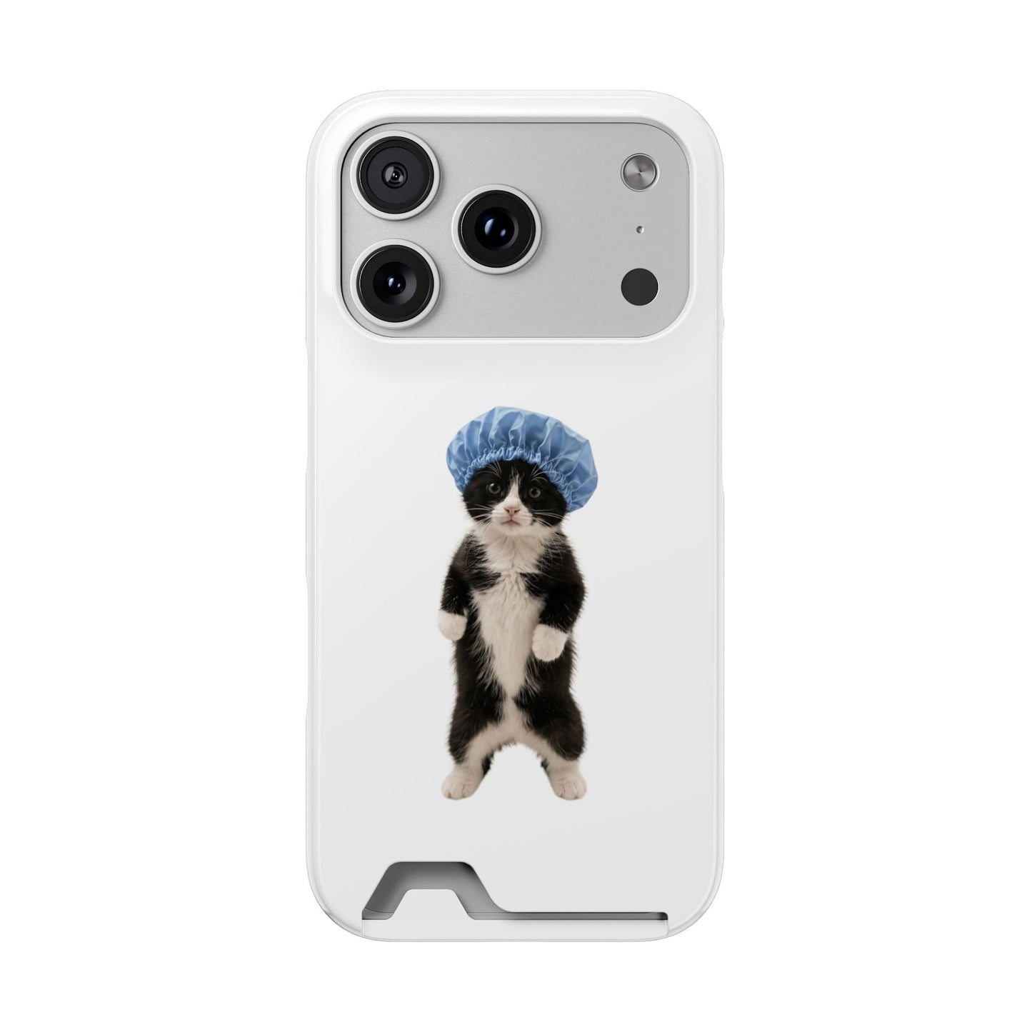 Cute Cat in Shower Cap Slim Phone Case with Card Holder