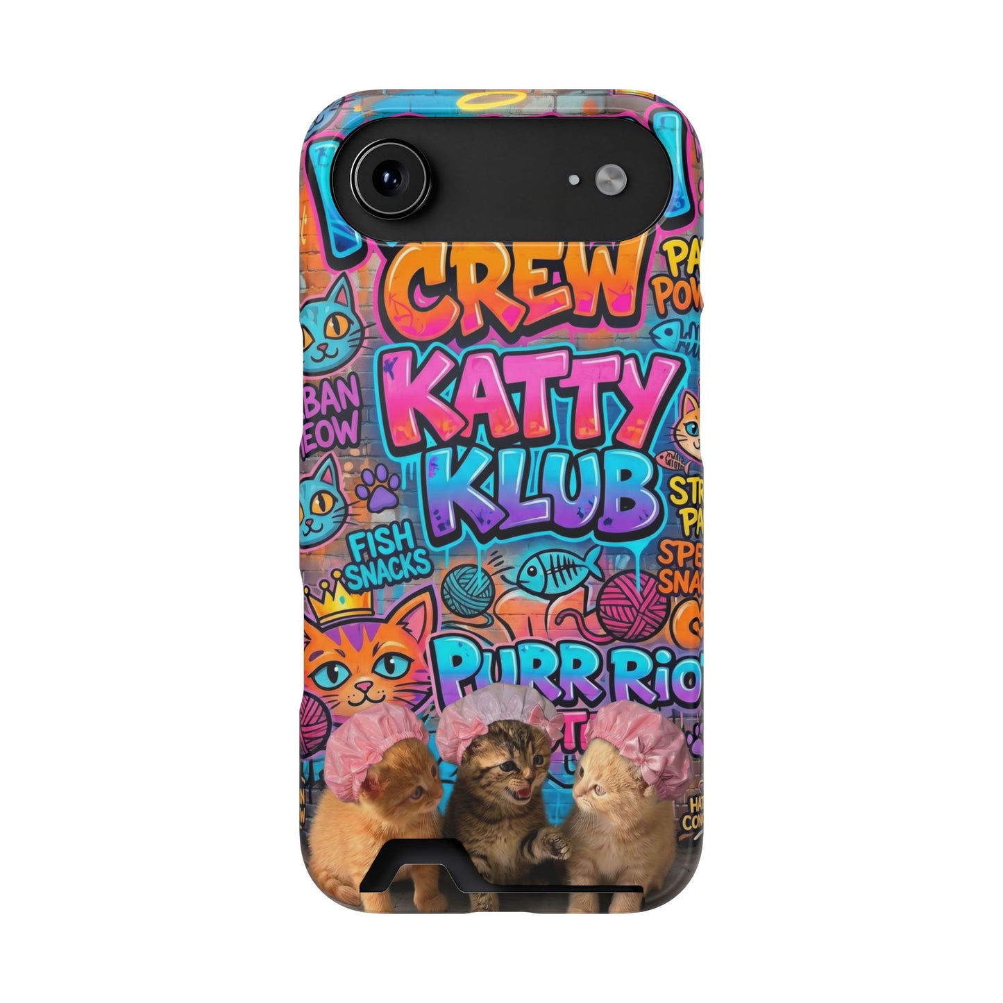 Cat Crew Katty Klub Phone Card Case — Cute Graffiti Kitten Wallet Phone Case
