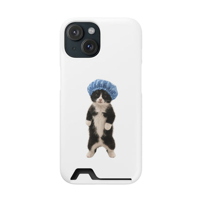Cute Cat in Shower Cap Slim Phone Case with Card Holder