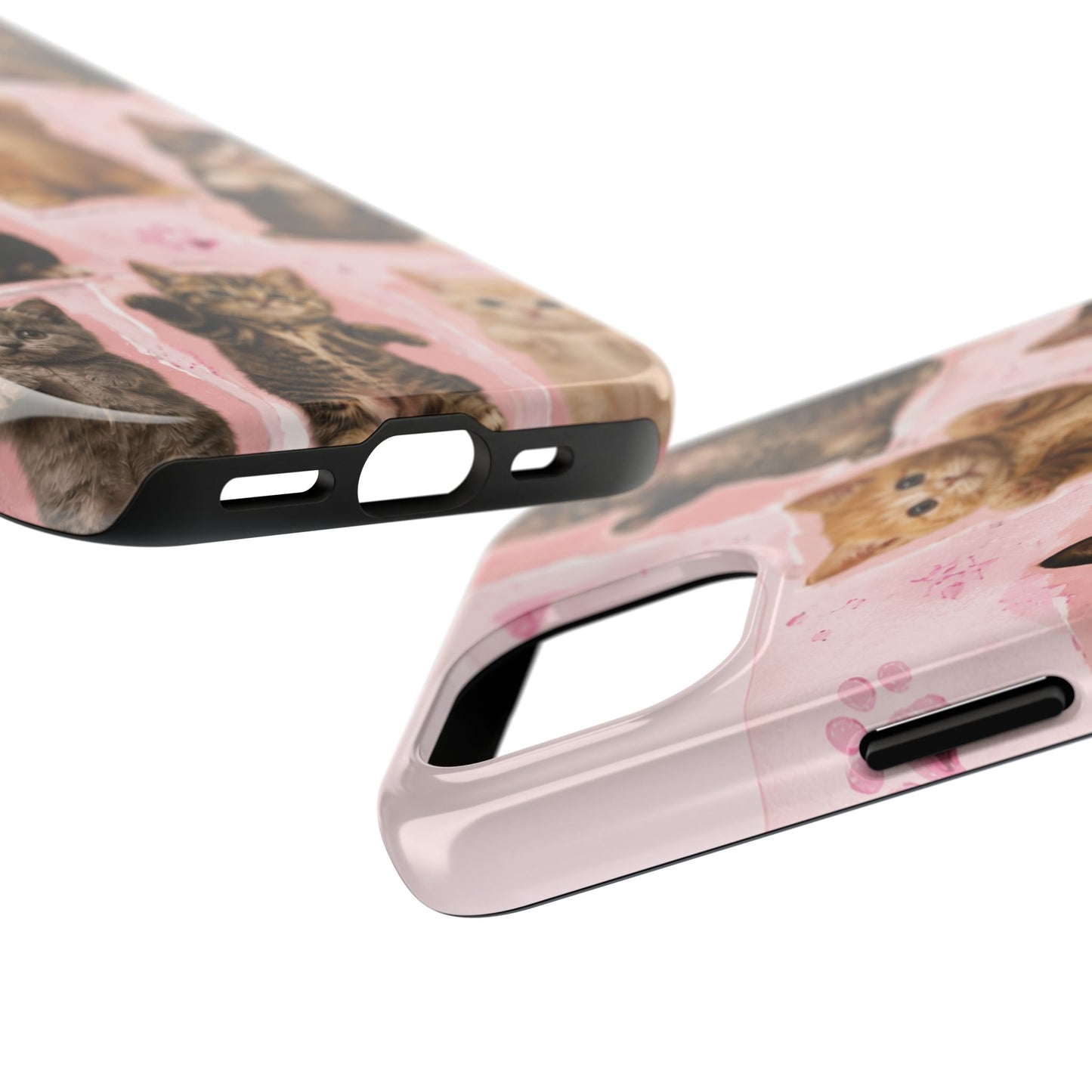 Cute Kittens Tough Phone Case — Pink Paw Print Protective Phone Cover