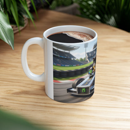 Racing Kittens Ceramic Mug (11oz, 15oz) – Cute Cat Formula Car Coffee Cup