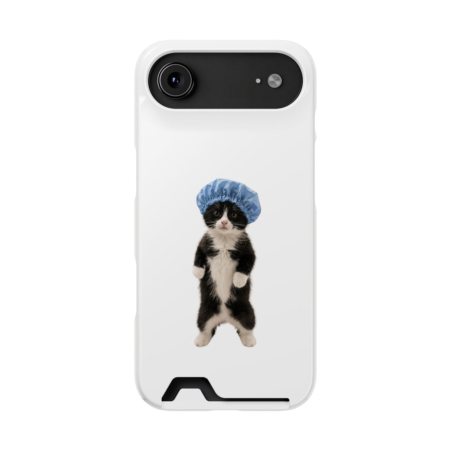 Cute Cat in Shower Cap Slim Phone Case with Card Holder