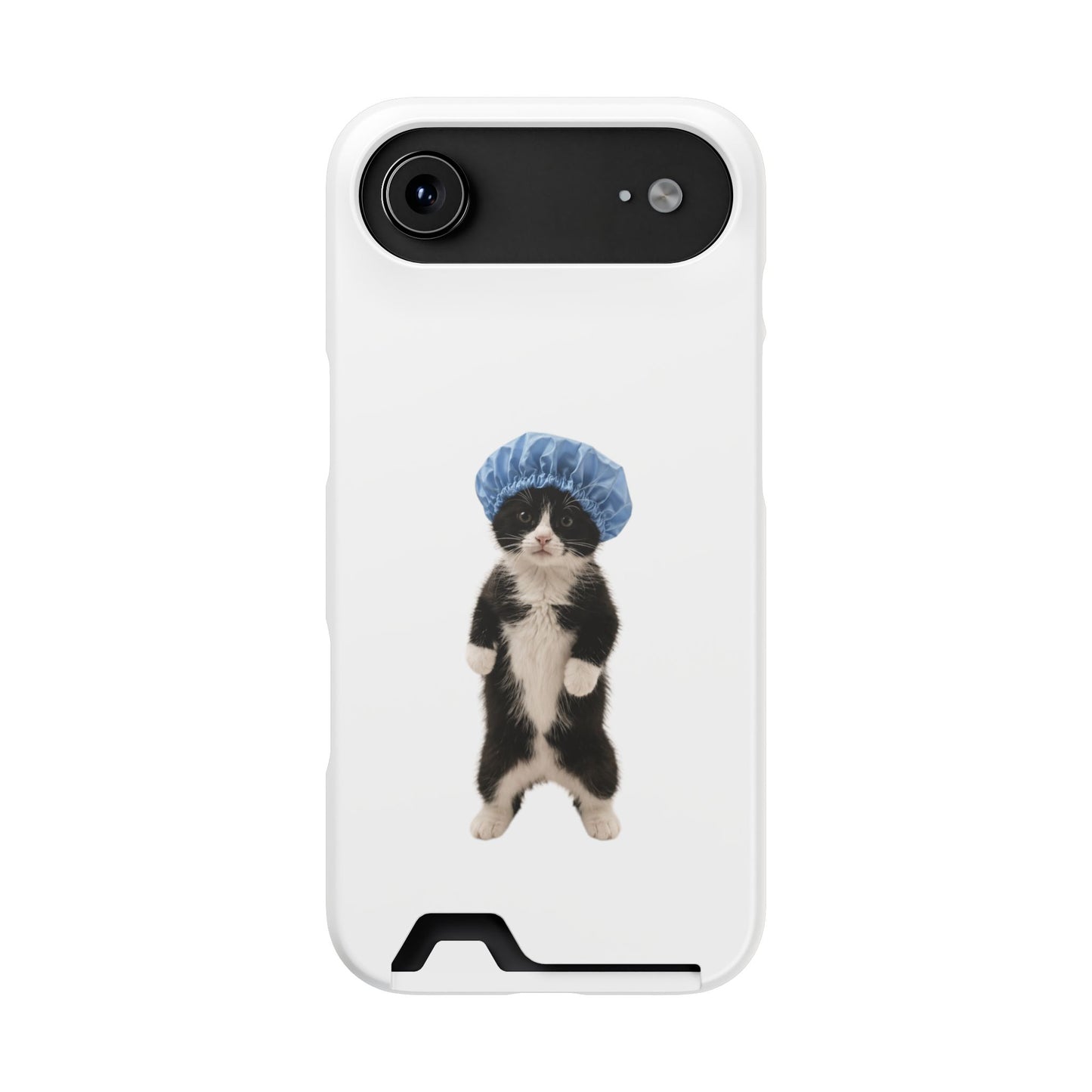 Cute Cat in Shower Cap Slim Phone Case with Card Holder