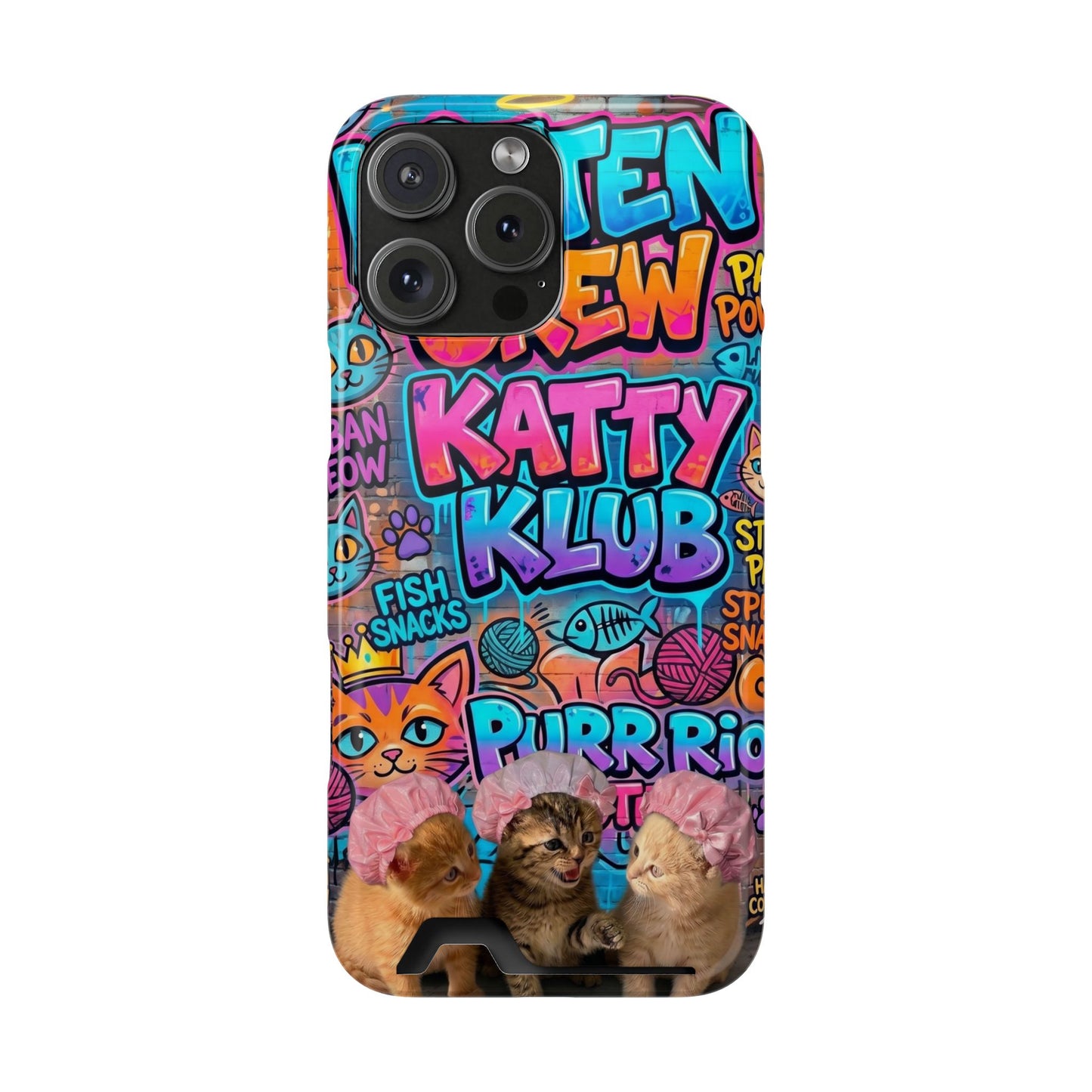 Cat Crew Katty Klub Phone Card Case — Cute Graffiti Kitten Wallet Phone Case