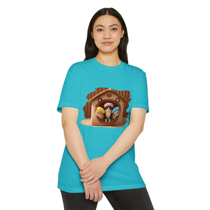 Cute Birdhouse T-Shirt — Three Cartoon Birds in Nest