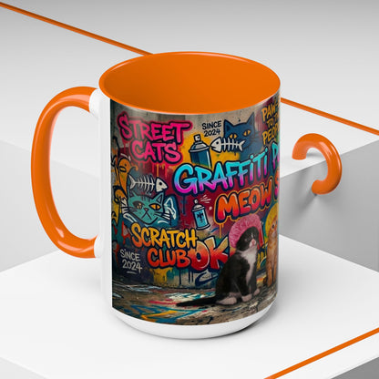 Graffiti Meow Squad Accent Coffee Mug — Cute Kittens ‘Purr-ject’ Street Art Design (11/15oz)