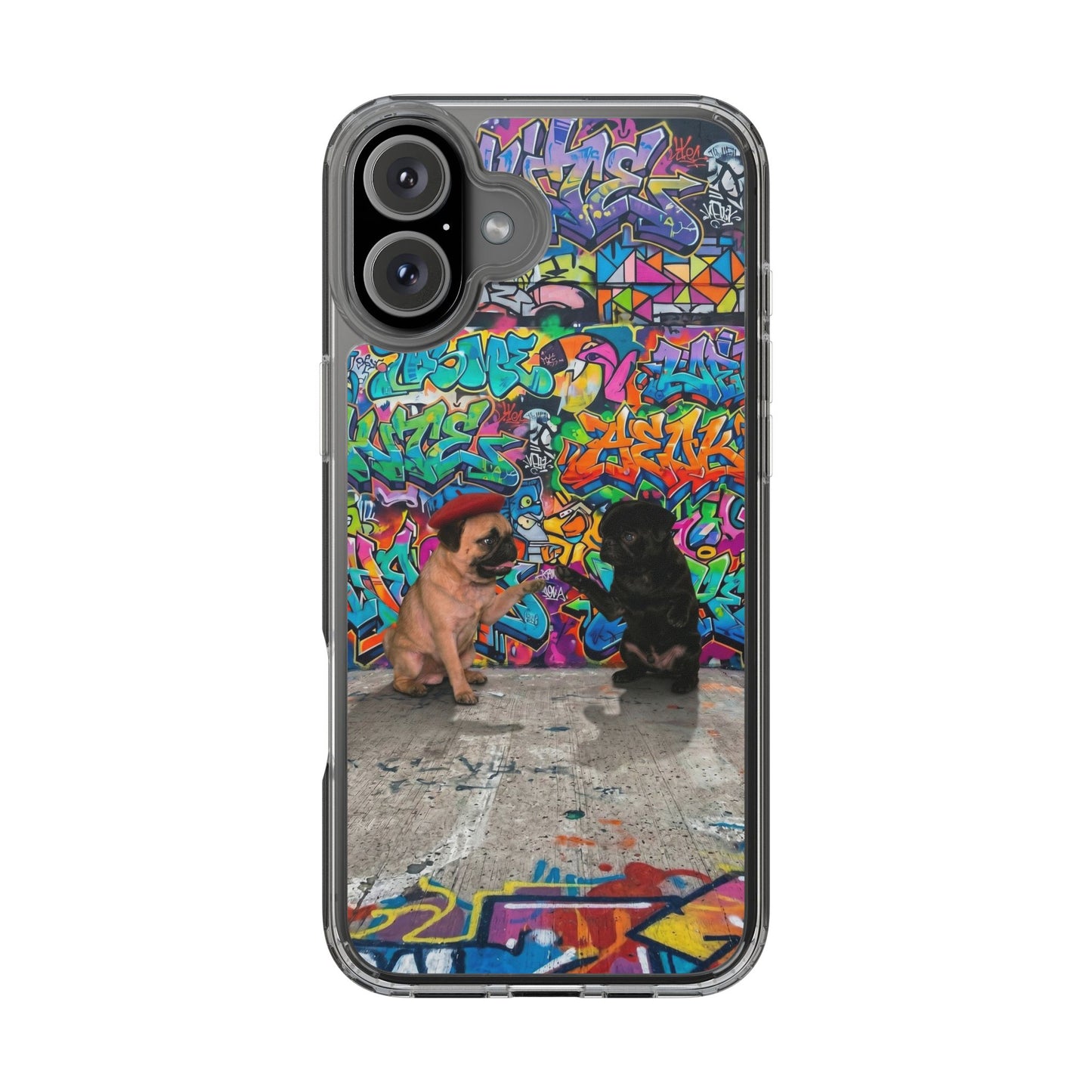 Clear Phone Case — Colorful Graffiti Pugs Design