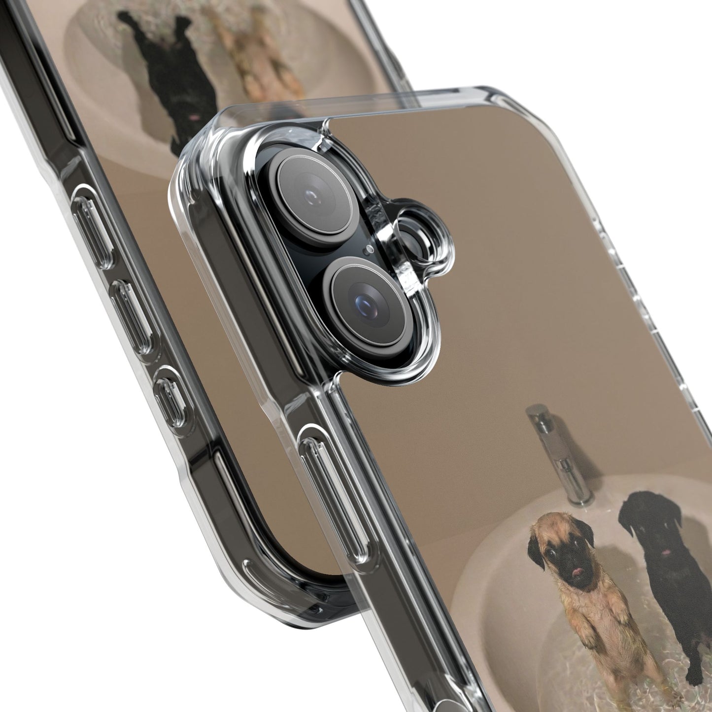 Clear Magnetic Phone Case – Cute Pups in Sink Photo Design