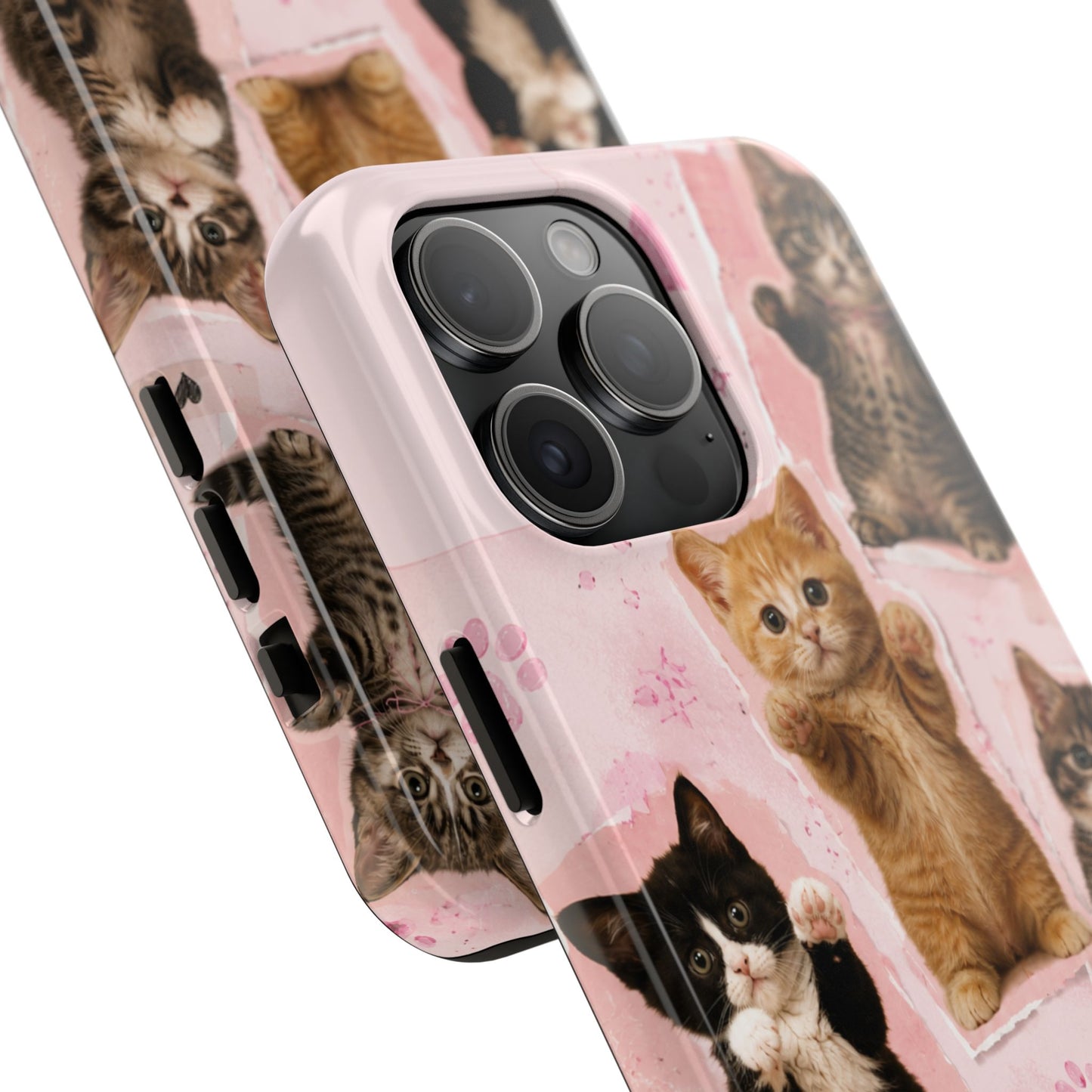Cute Kittens Tough Phone Case — Pink Paw Print Protective Phone Cover