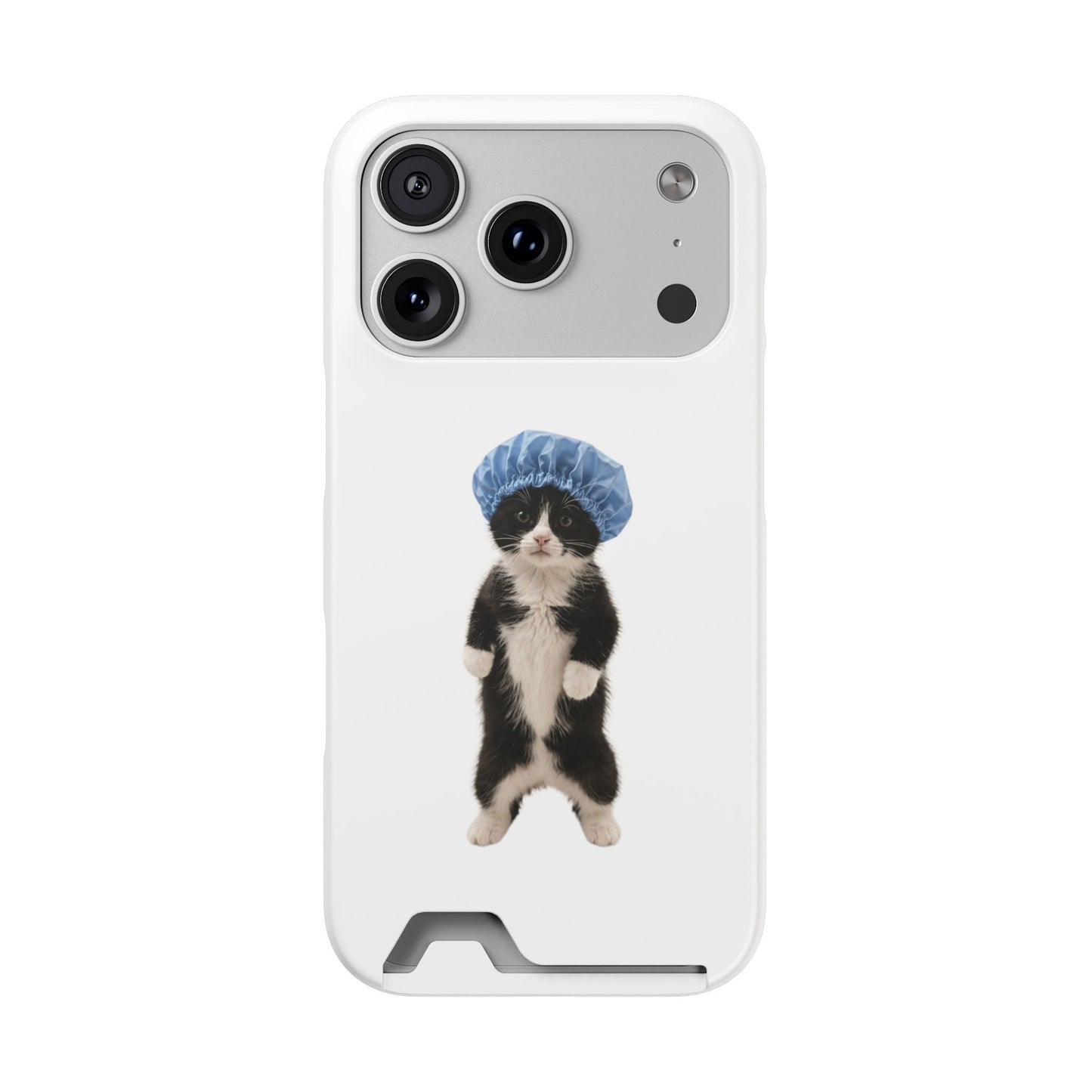 Cute Cat in Shower Cap Slim Phone Case with Card Holder
