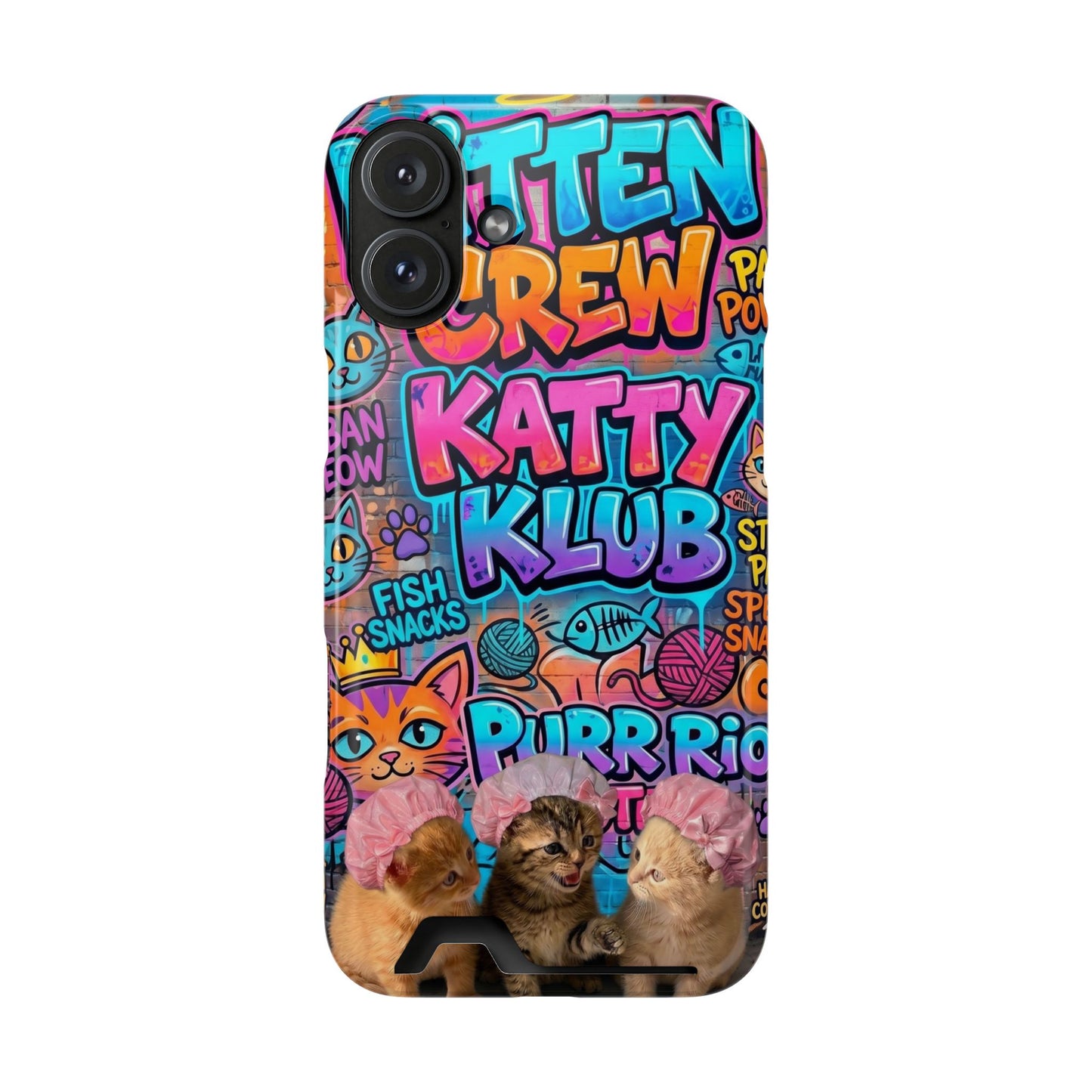 Cat Crew Katty Klub Phone Card Case — Cute Graffiti Kitten Wallet Phone Case