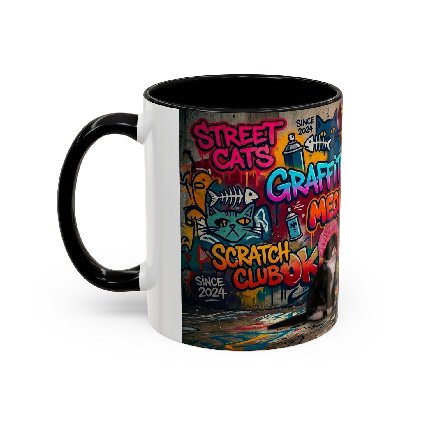 Graffiti Meow Squad Accent Coffee Mug — Cute Kittens ‘Purr-ject’ Street Art Design (11/15oz)