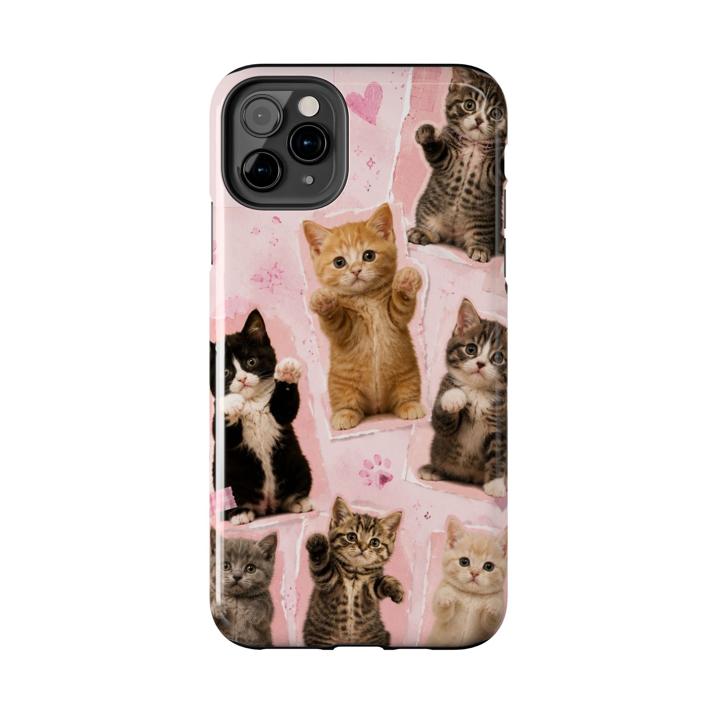 Cute Kittens Tough Phone Case — Pink Paw Print Protective Phone Cover