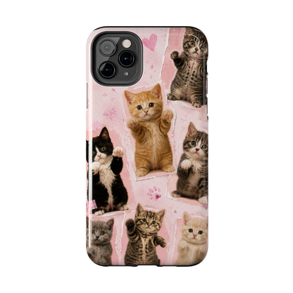 Cute Kittens Tough Phone Case — Pink Paw Print Protective Phone Cover