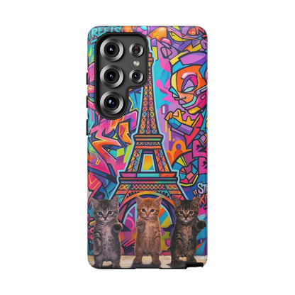 Cat Graffiti Eiffel Phone Case — Colorful Urban Parisian iPhone Cover