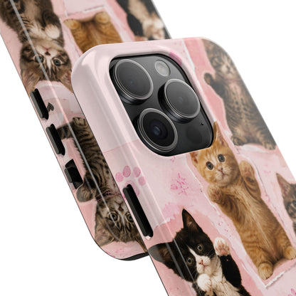 Cute Kittens Tough Phone Case — Pink Paw Print Protective Phone Cover