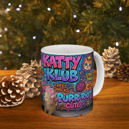 Kitten Crew Ceramic Mug — Colorful Street Art Cat Design (11oz/15oz)