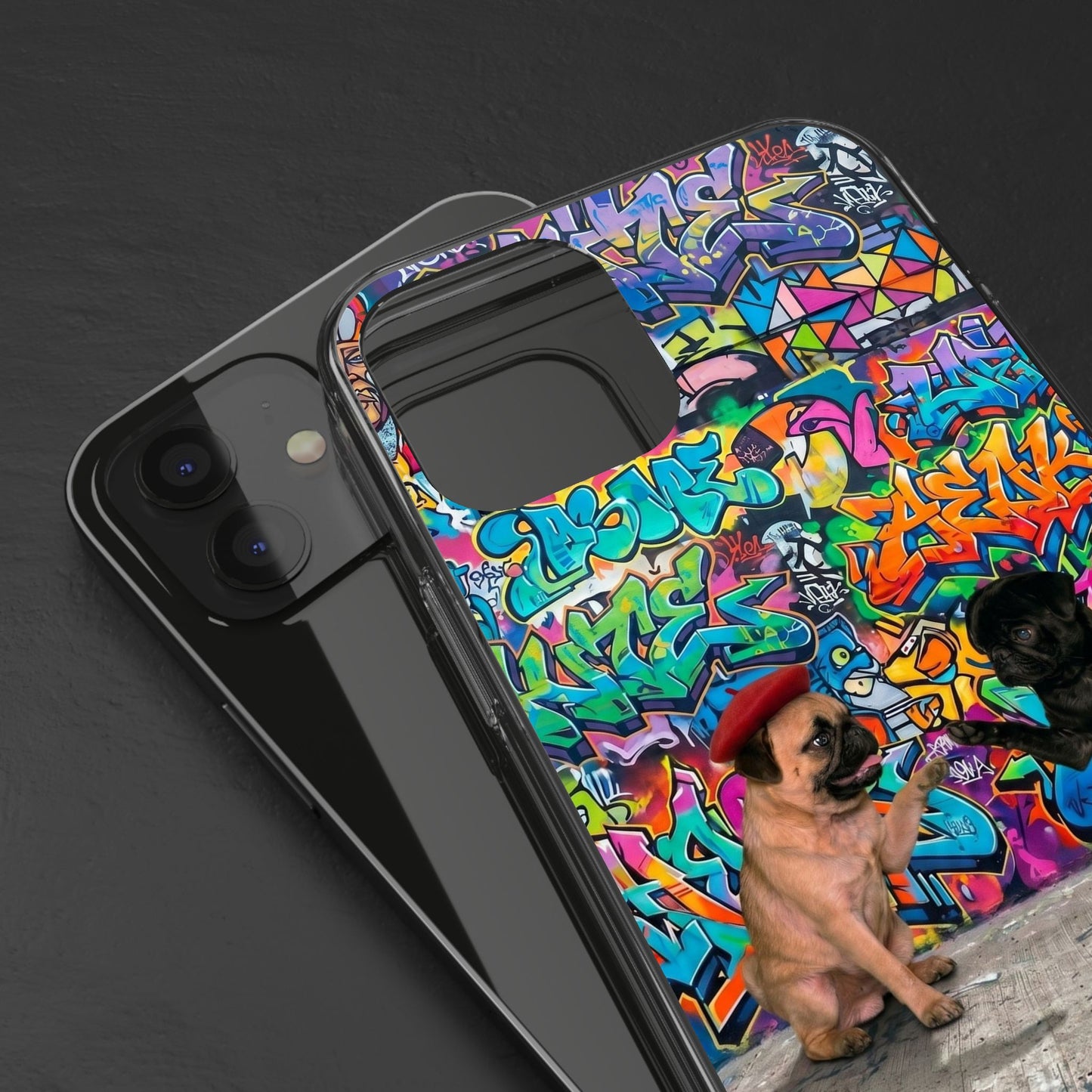 Clear Phone Case — Colorful Graffiti Pugs Design
