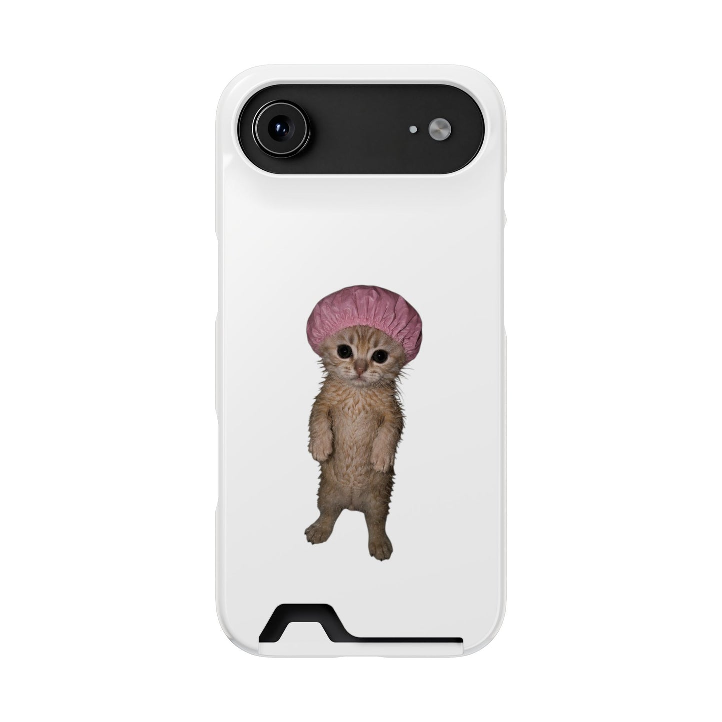 Cute Standing Kitten Cat Shower Cap  Phone Case with Card Holder