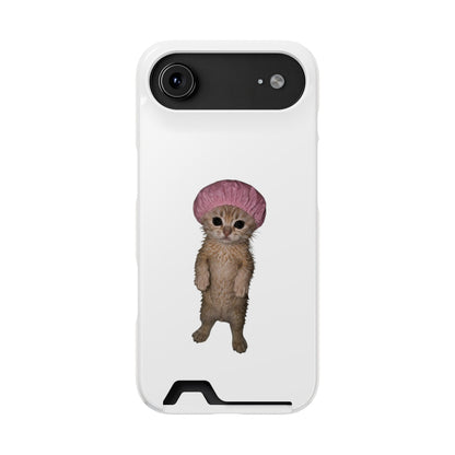 Cute Standing Kitten Cat Shower Cap  Phone Case with Card Holder