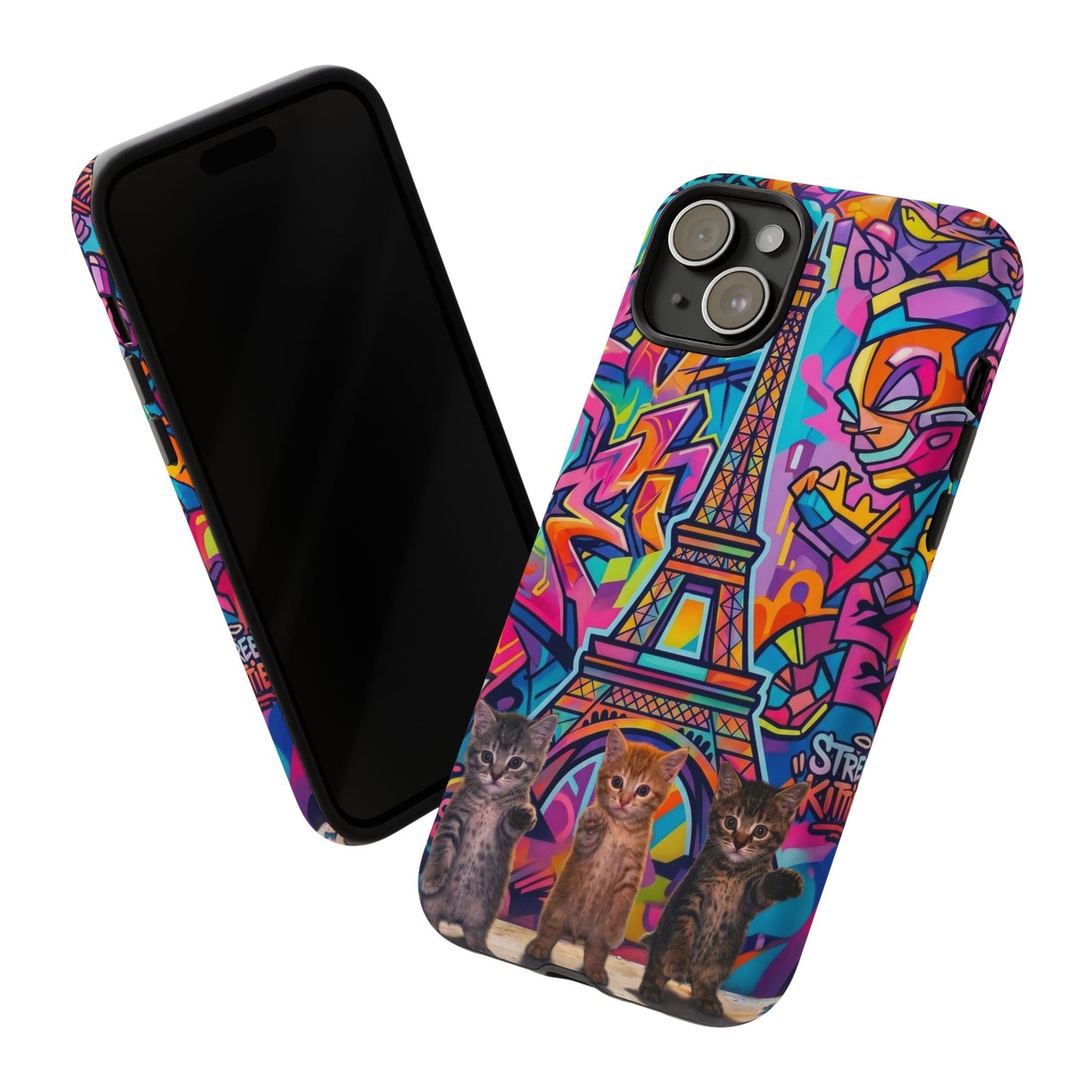 Cat Graffiti Eiffel Phone Case — Colorful Urban Parisian iPhone Cover