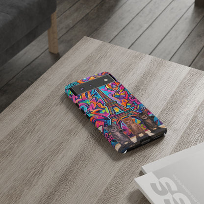 Cat Graffiti Eiffel Phone Case — Colorful Urban Parisian iPhone Cover