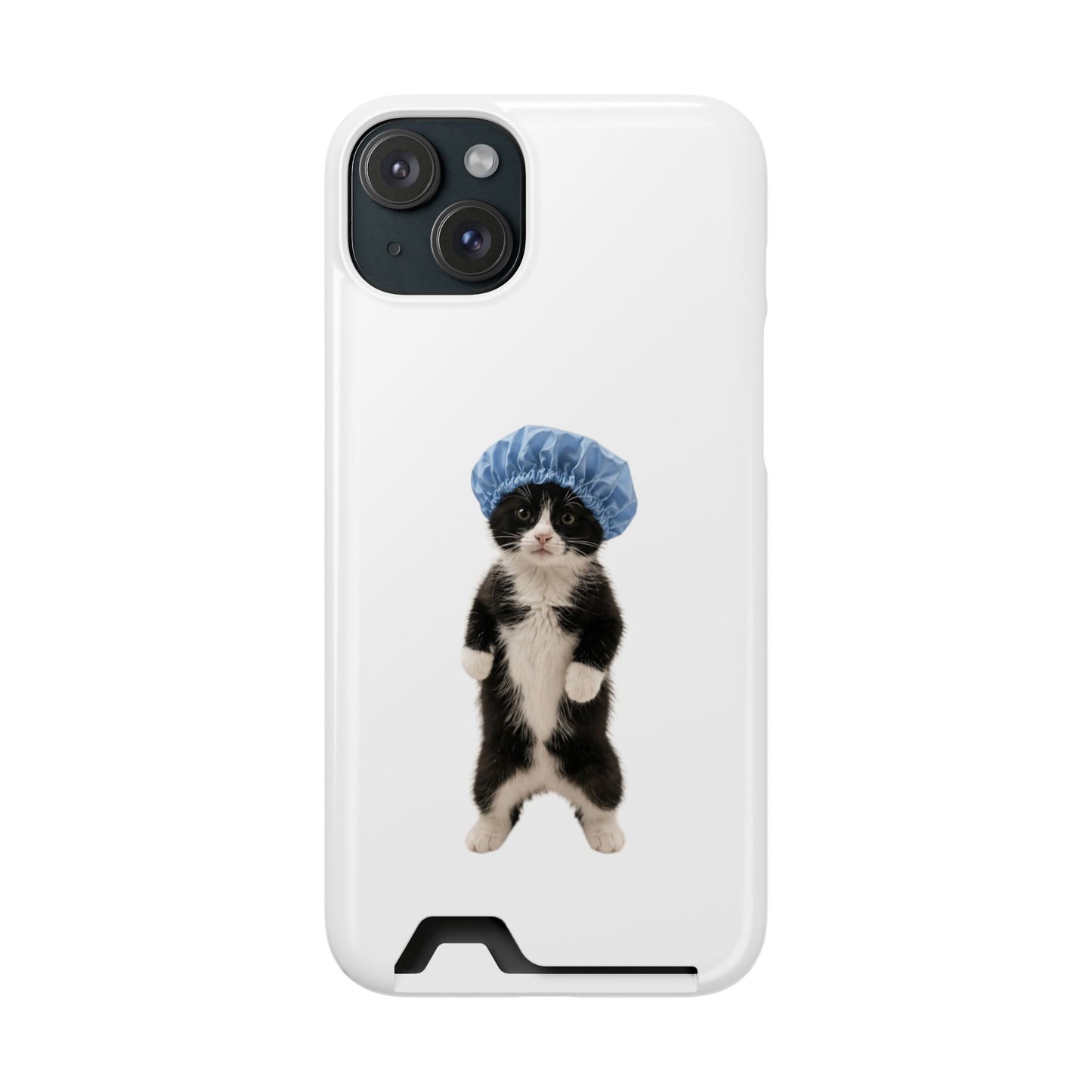 Cute Cat in Shower Cap Slim Phone Case with Card Holder