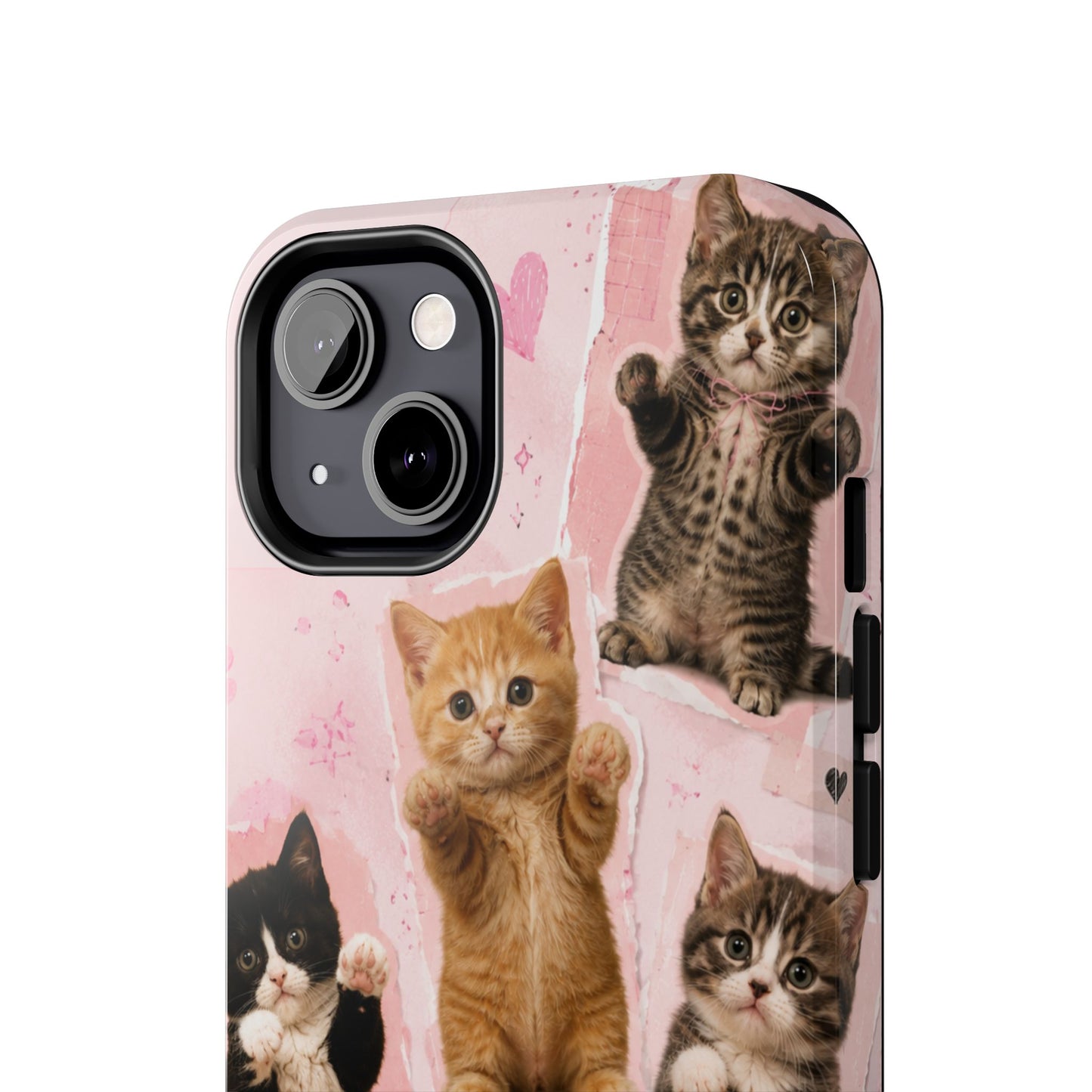 Cute Kittens Tough Phone Case — Pink Paw Print Protective Phone Cover
