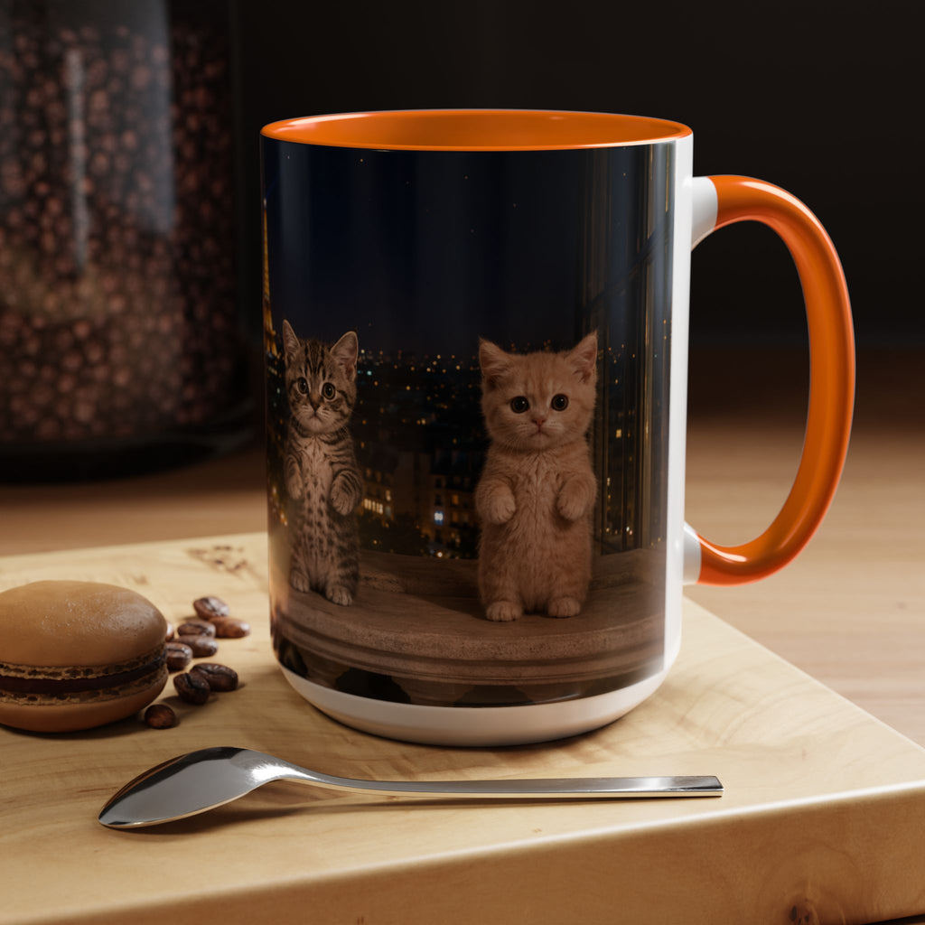 Paris Kittens Coffee Mug — Cute Cat Nightscape Accent Mug (11/15 oz)