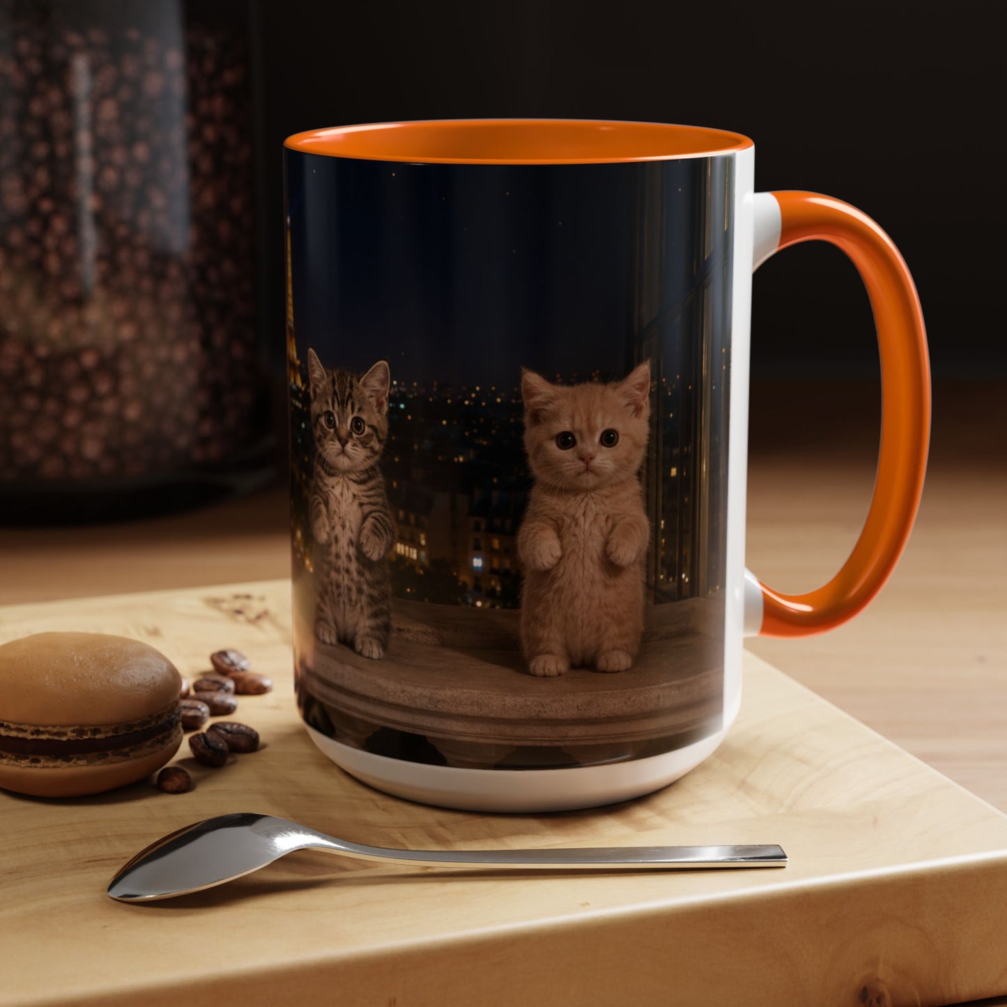 Paris Kittens Coffee Mug — Cute Cat Nightscape Accent Mug (11/15 oz)