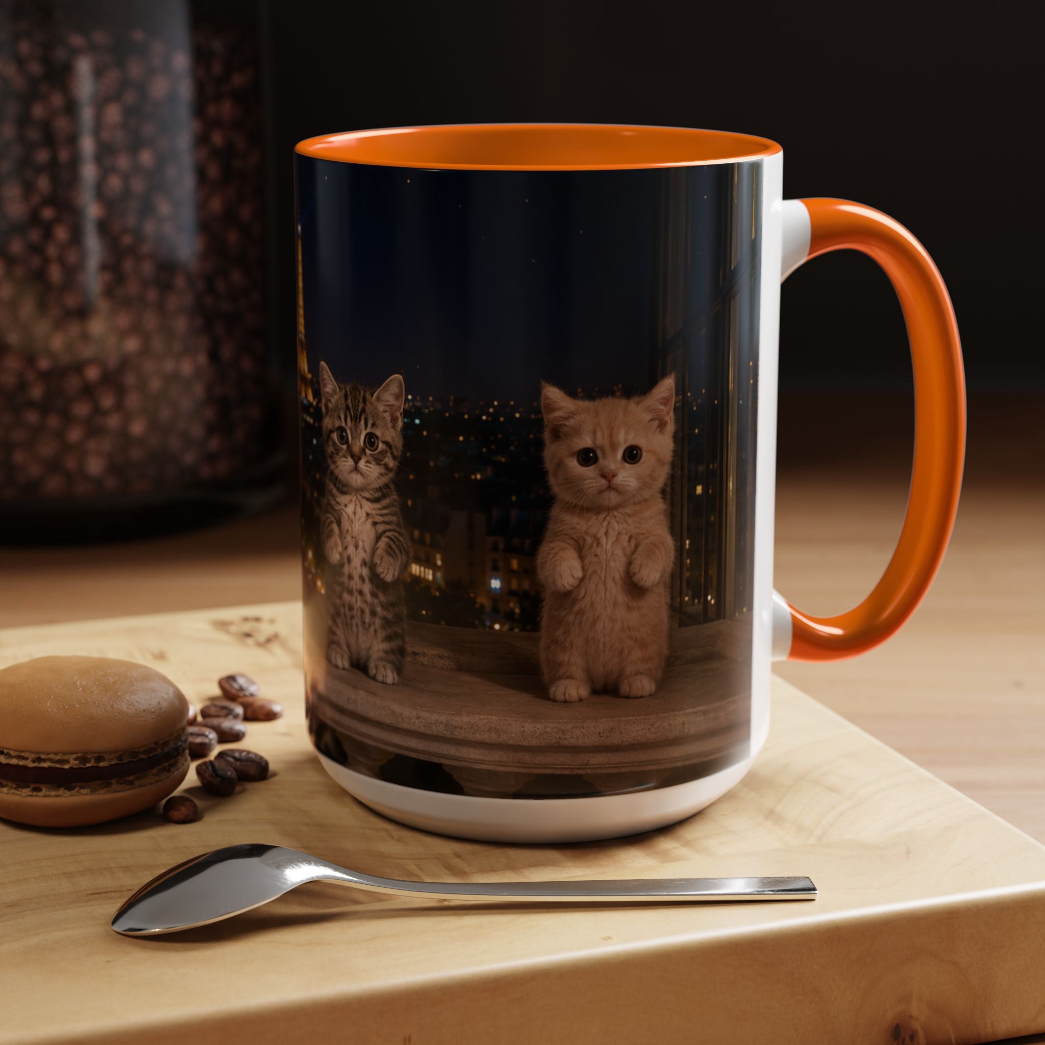 Paris Kittens Coffee Mug — Cute Cat Nightscape Accent Mug (11/15 oz)