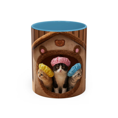 Cute Kittens in Shower Caps Accent Coffee Mug — Pink Interior 11/15oz