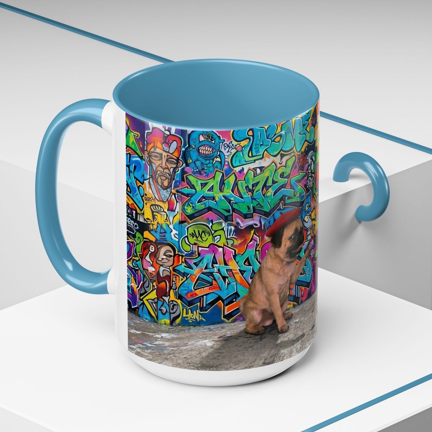 Graffiti Pug Coffee Mug — Colorful Street Art Accent Mug (11/15oz)