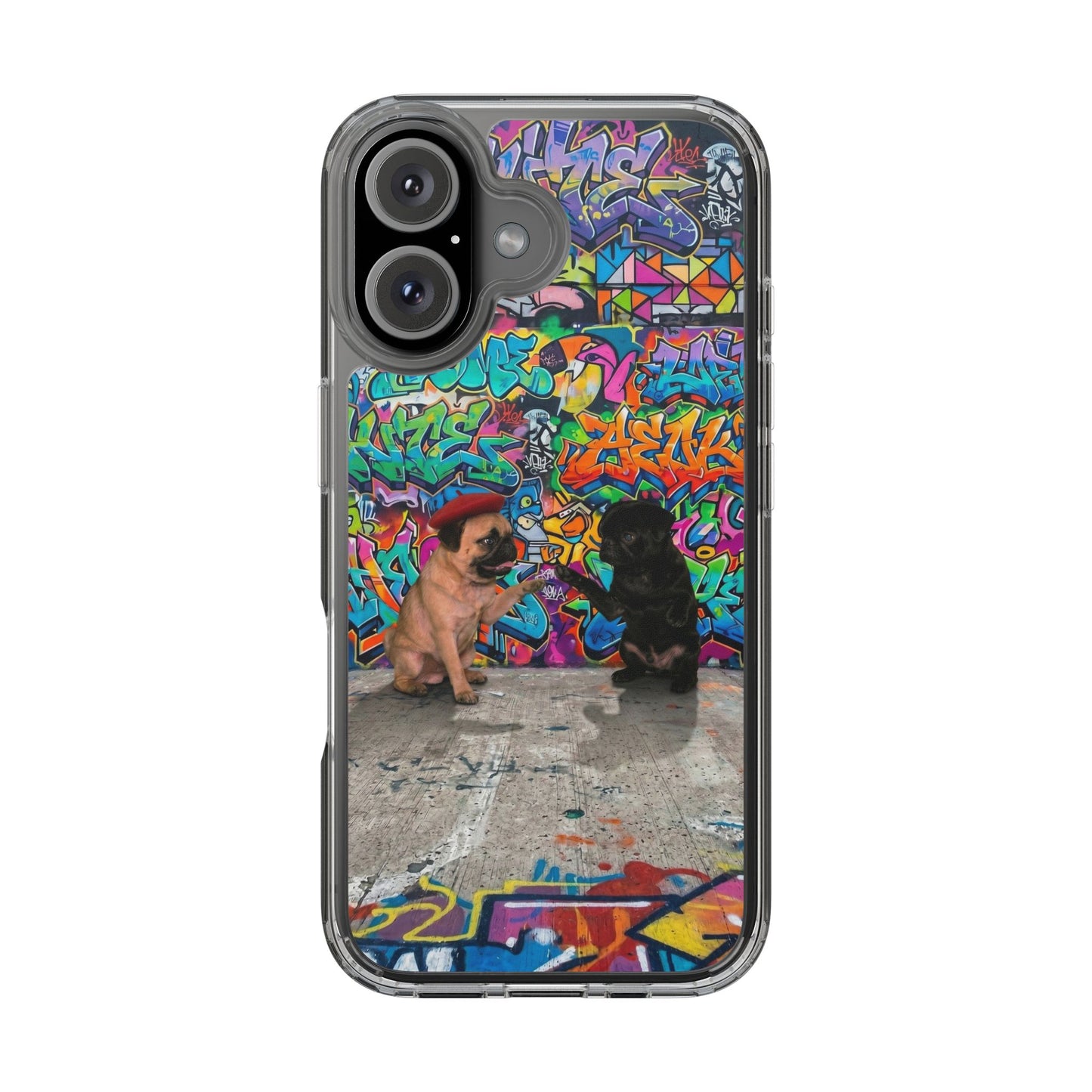 Clear Phone Case — Colorful Graffiti Pugs Design