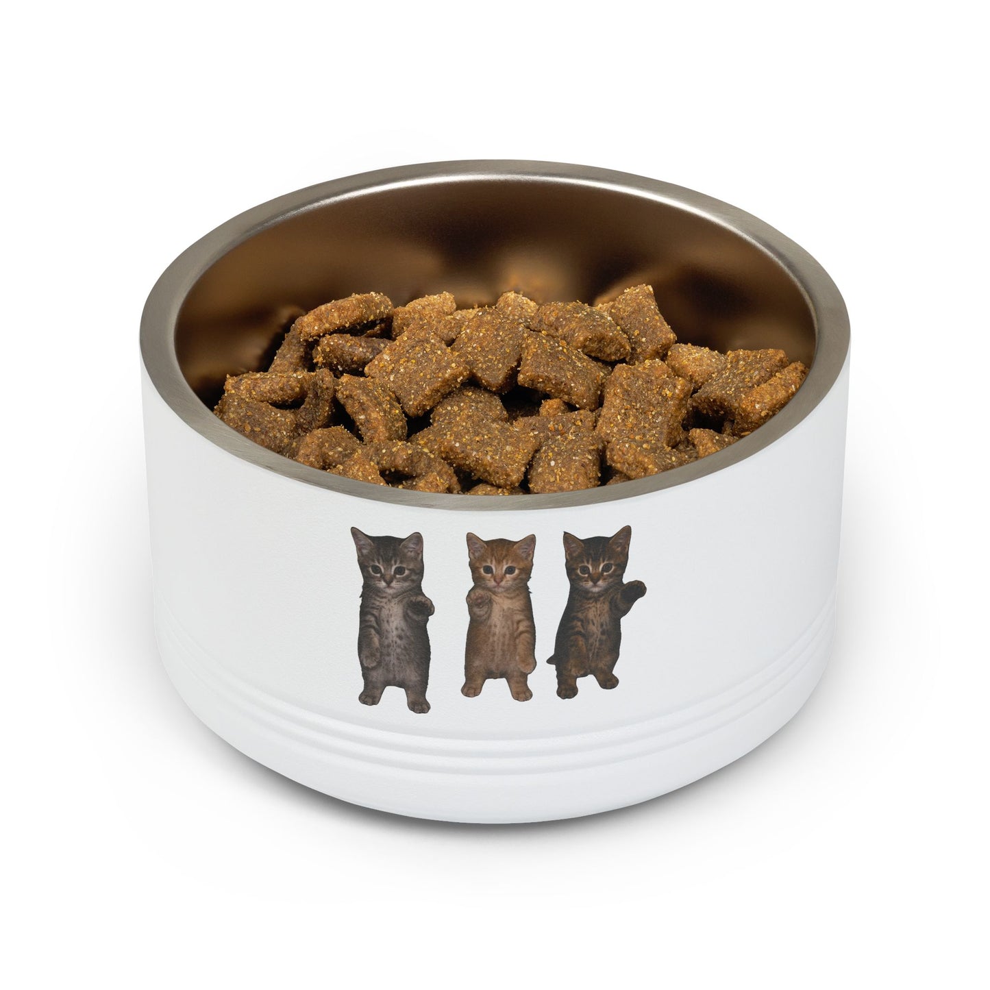 Cute Standing Trio Kittens Dancing Stainless Steel Pet Bowl  18 oz