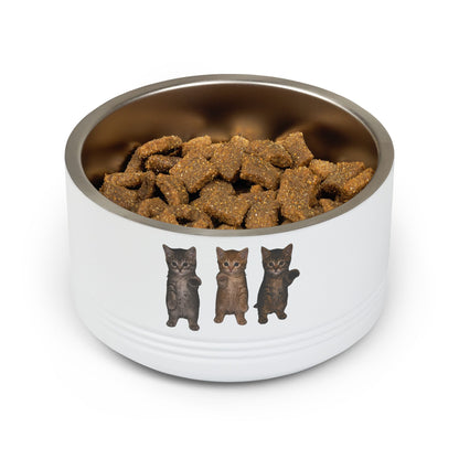 Cute Standing Trio Kittens Dancing Stainless Steel Pet Bowl  18 oz