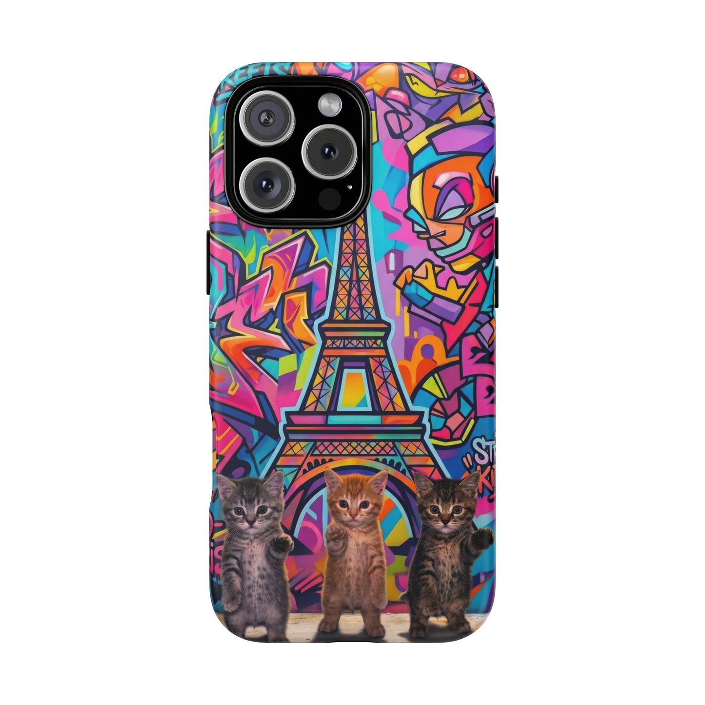 Cat Graffiti Eiffel Phone Case — Colorful Urban Parisian iPhone Cover