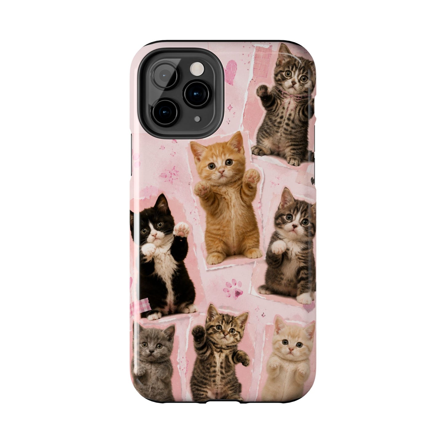 Cute Kittens Tough Phone Case — Pink Paw Print Protective Phone Cover