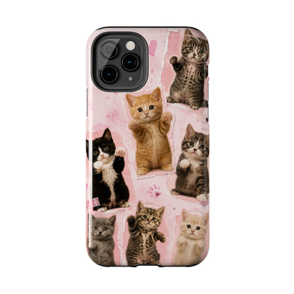 Cute Kittens Tough Phone Case — Pink Paw Print Protective Phone Cover