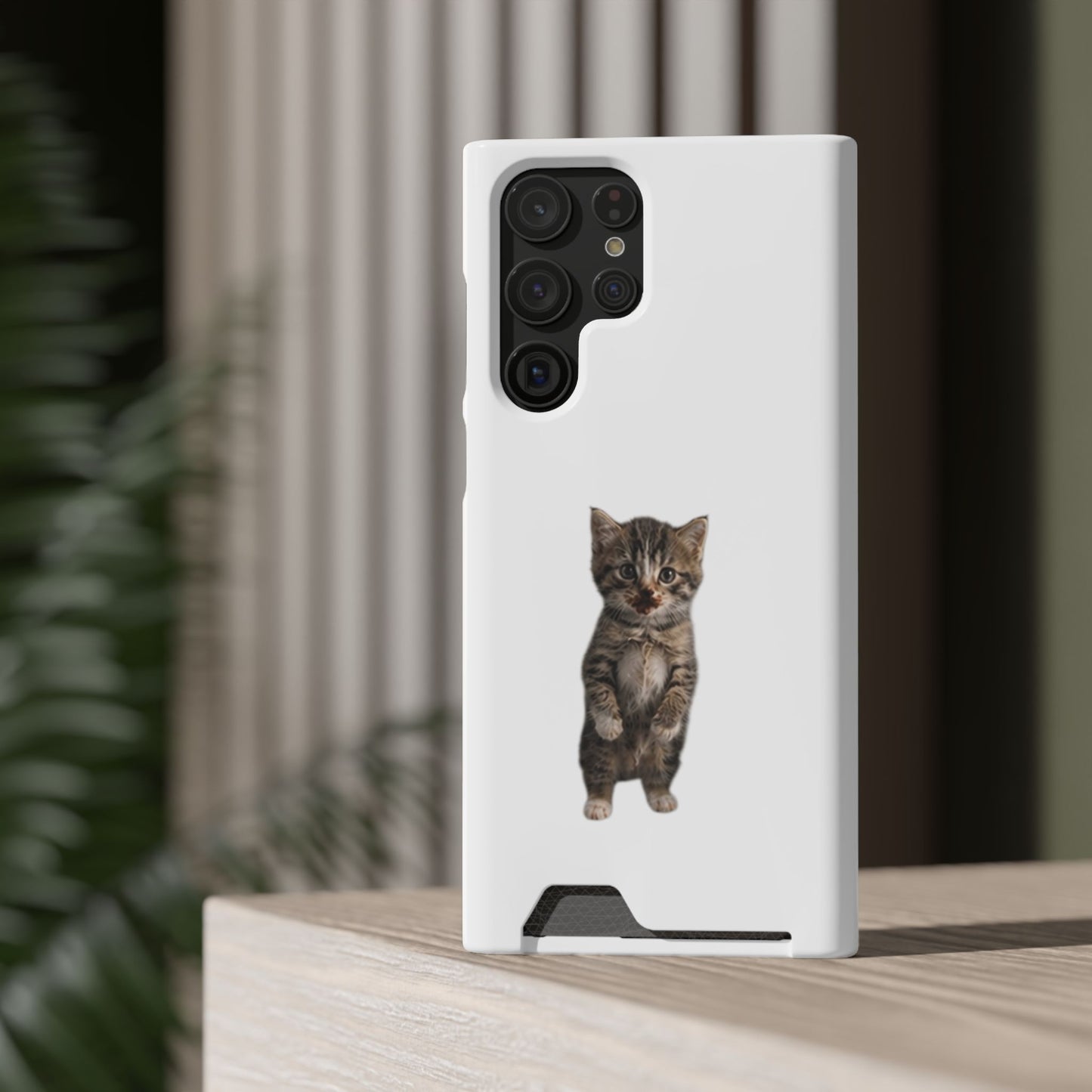 Cute Standing Kitten Phone Case with Card Holder