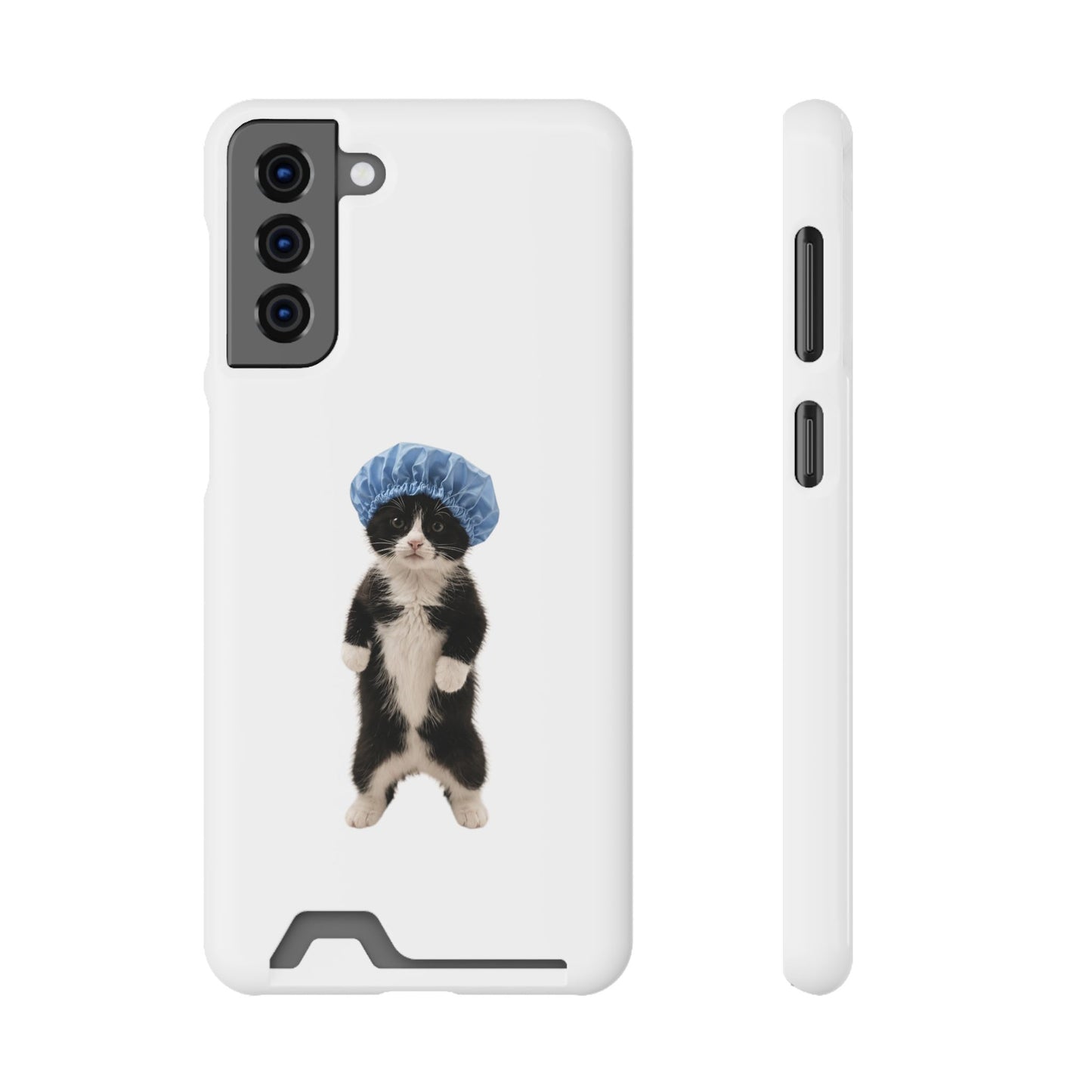 Cute Cat in Shower Cap Slim Phone Case with Card Holder