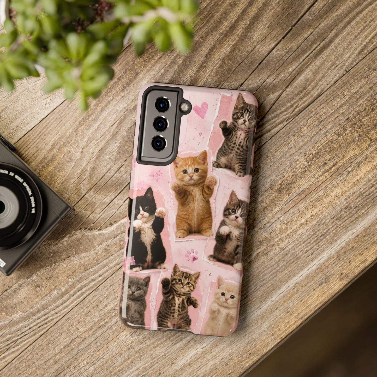 Cute Kittens Tough Phone Case — Pink Paw Print Protective Phone Cover