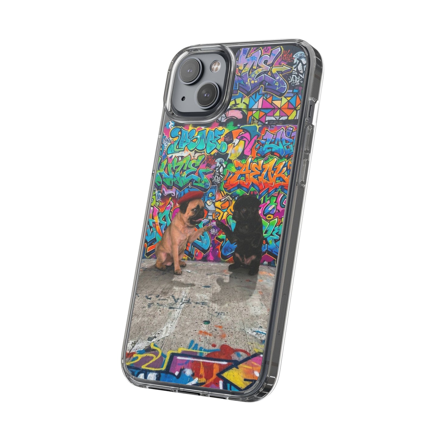 Clear Phone Case — Colorful Graffiti Pugs Design