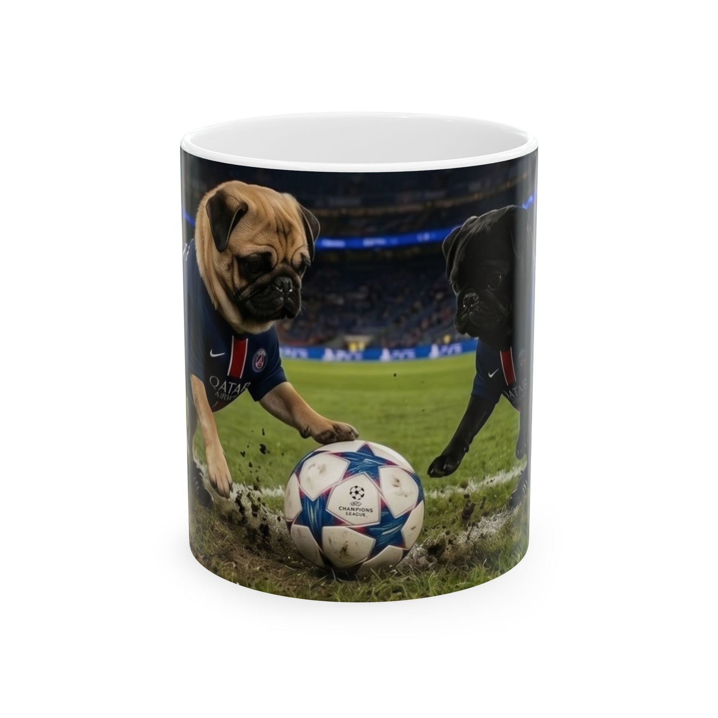 Soccer Pups Ceramic Mug — Cute Dogs Playing Football (11oz/15oz)