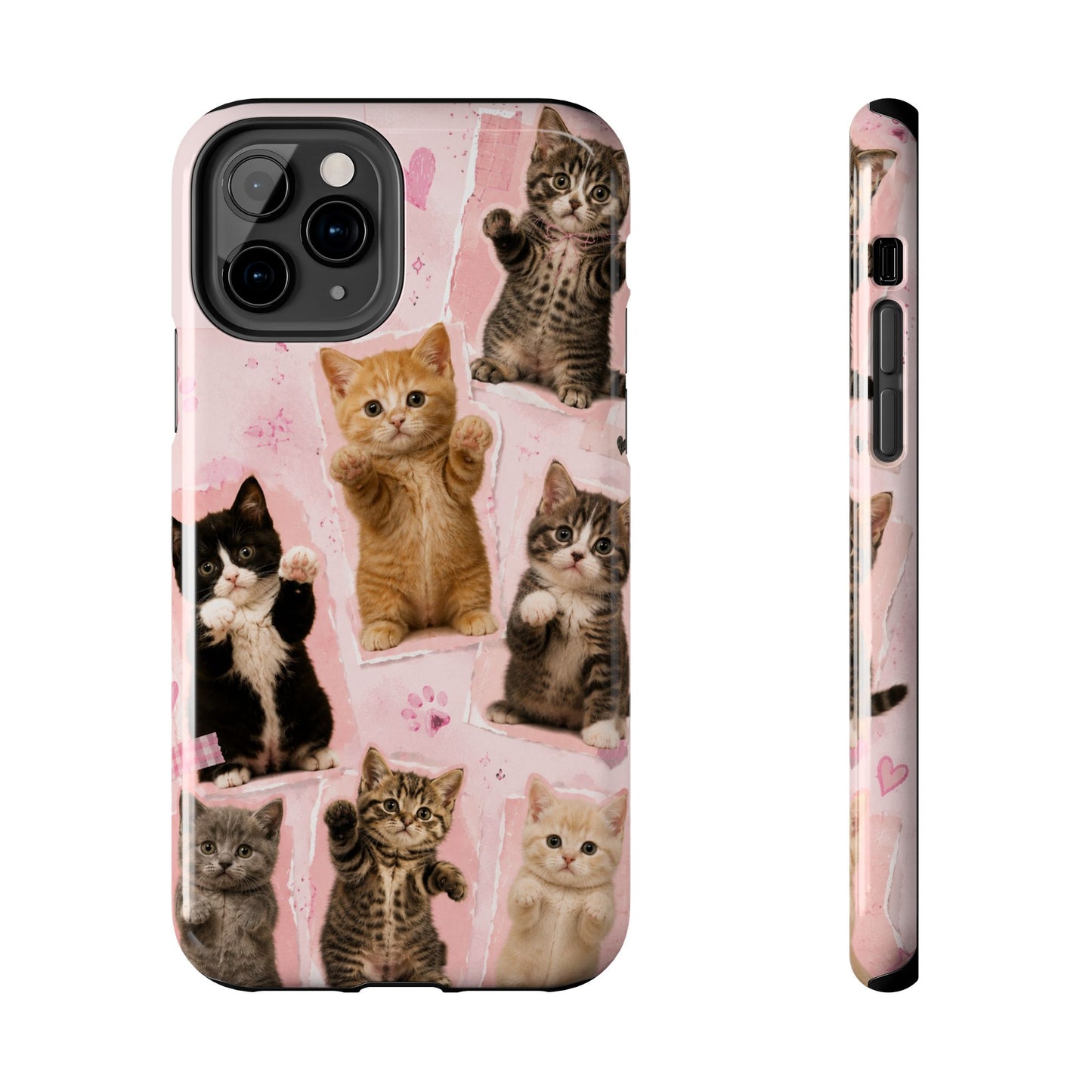 Cute Kittens Tough Phone Case — Pink Paw Print Protective Phone Cover