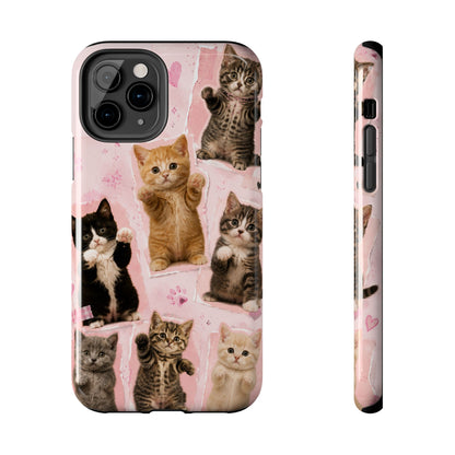 Cute Kittens Tough Phone Case — Pink Paw Print Protective Phone Cover