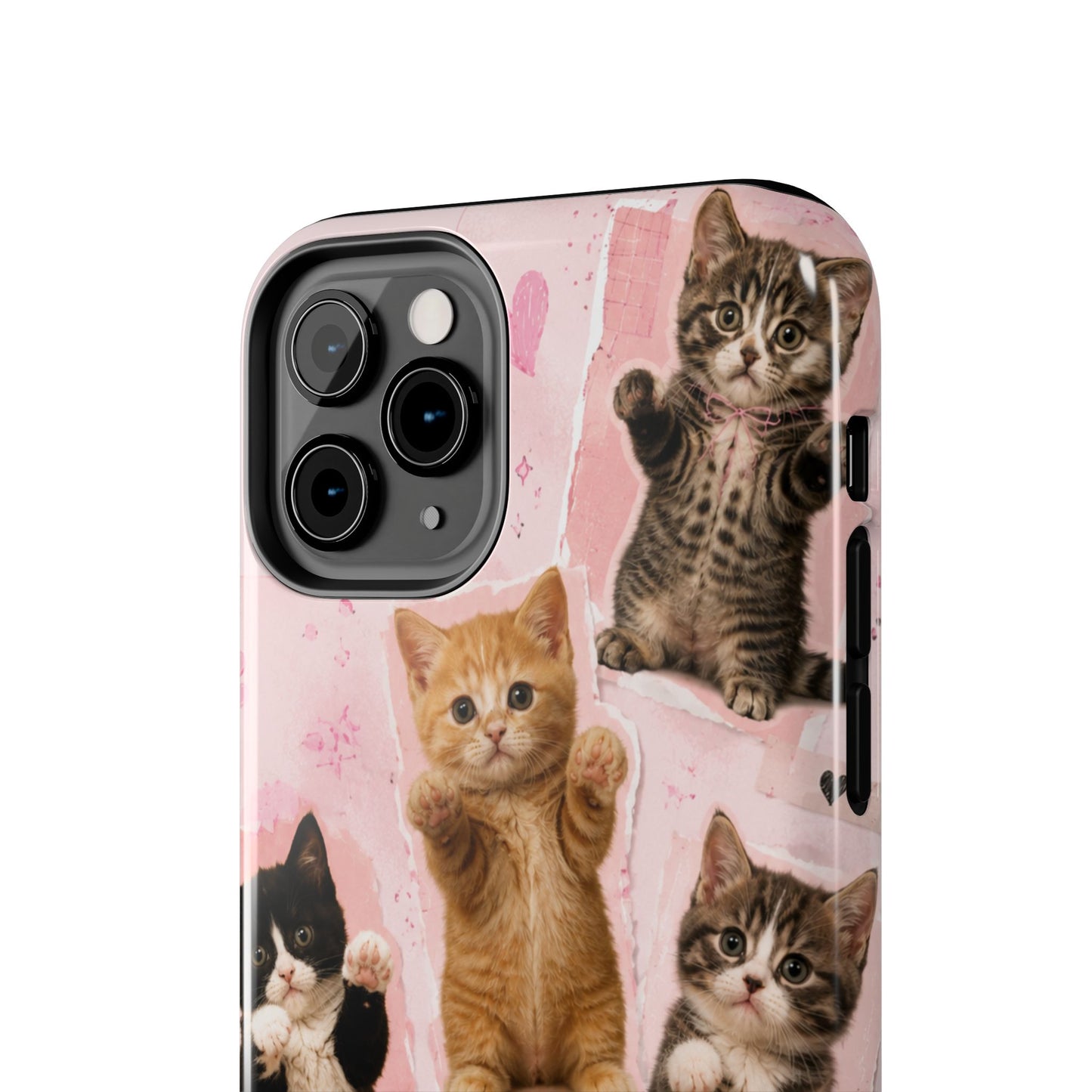 Cute Kittens Tough Phone Case — Pink Paw Print Protective Phone Cover
