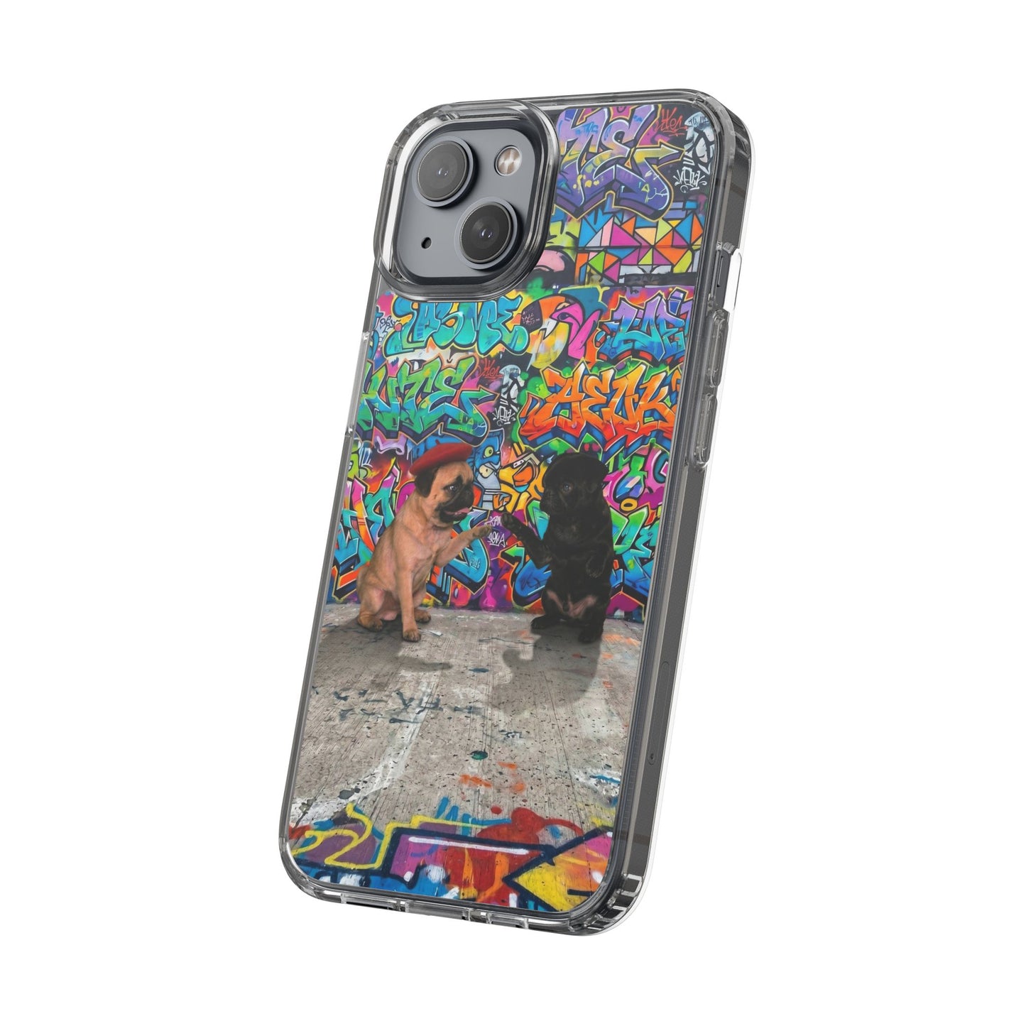 Clear Phone Case — Colorful Graffiti Pugs Design
