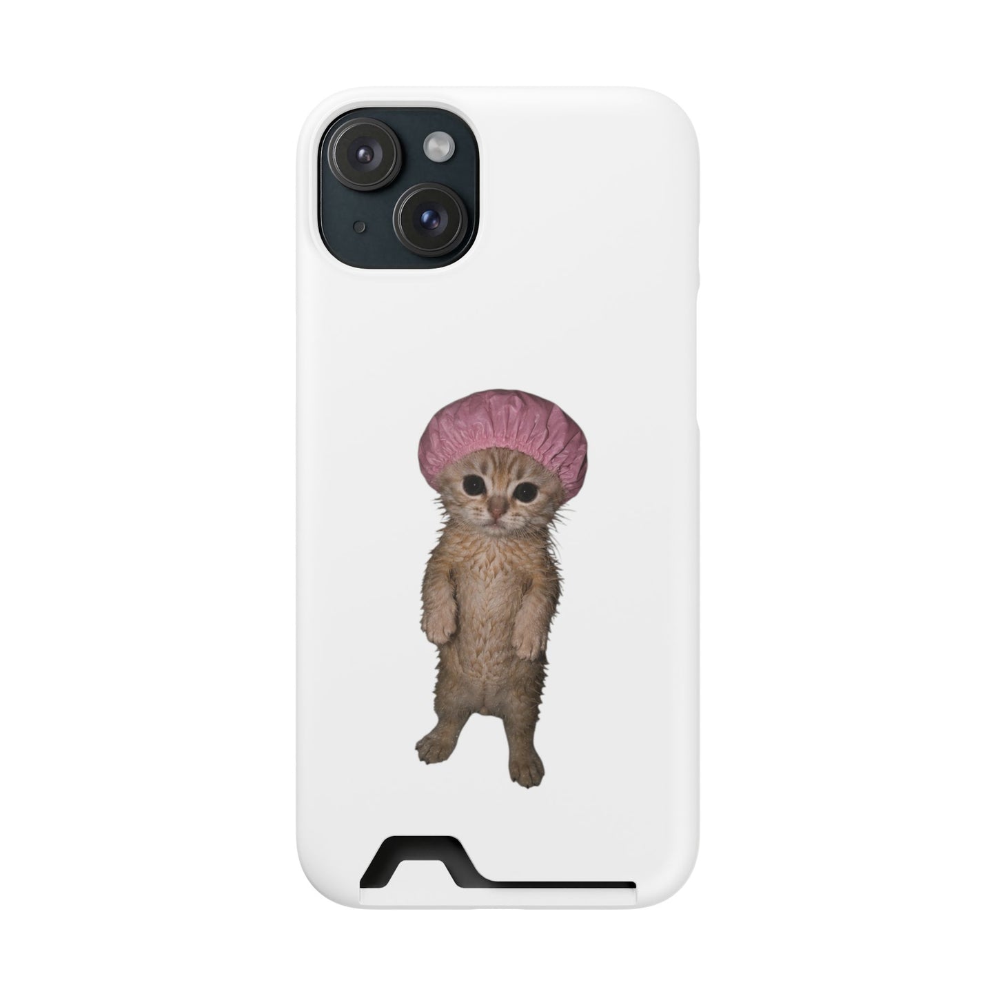 Cute Standing Kitten Cat Shower Cap  Phone Case with Card Holder