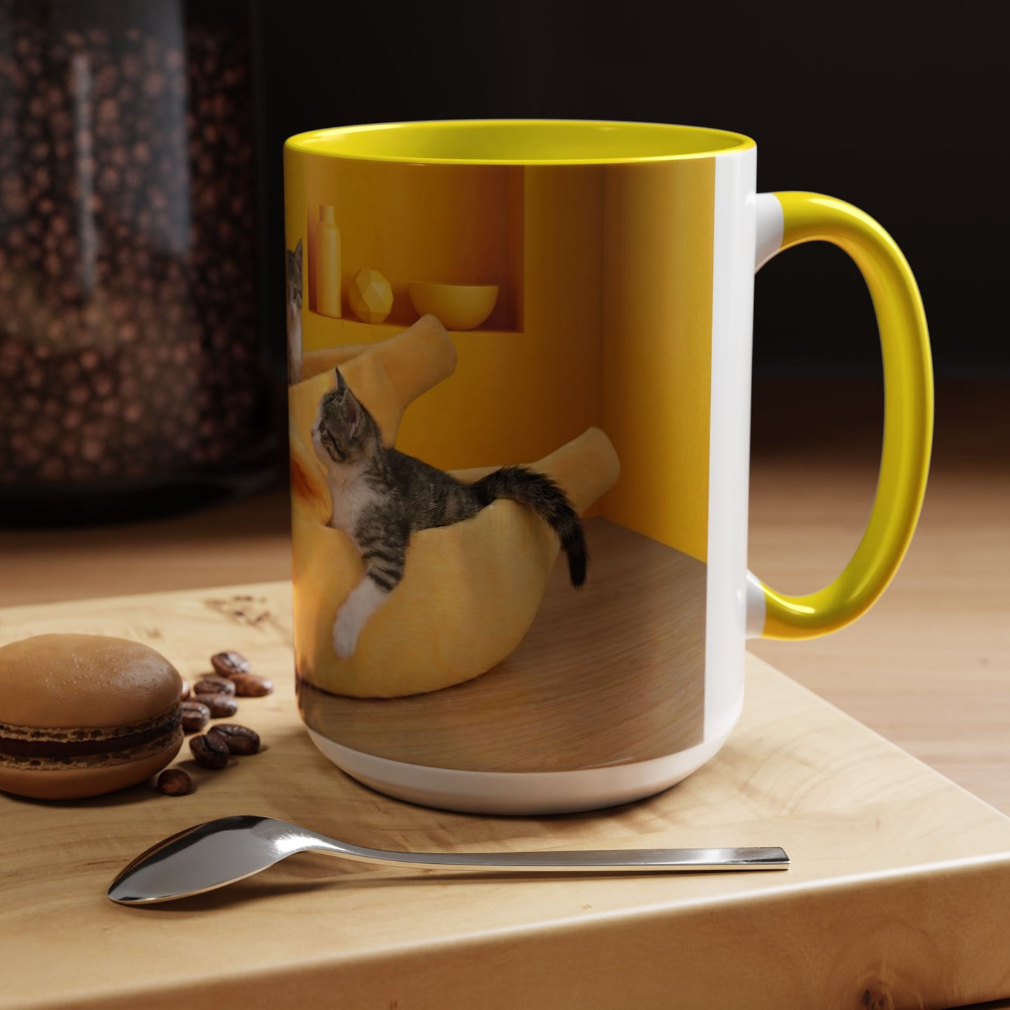 Yellow Cat Bananas Accent Coffee Mug — Cute Kittens in Yellow Room (11/15 oz)